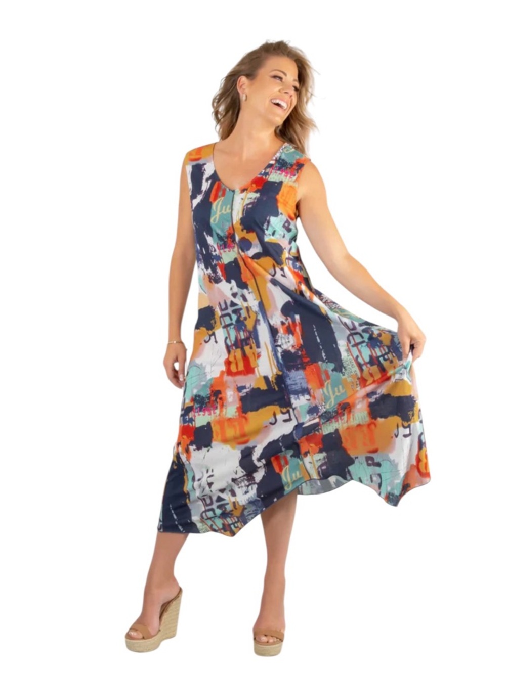 Pure•Multicolor Abstract Print Maxi Dress